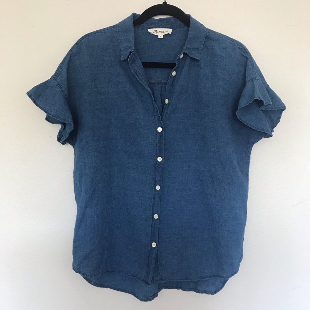 Madewell Flutter Sleeve Chambray Button-Up Top